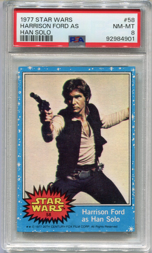 1977 Star Wars Harrison Ford As Han Solo #58 Trading Card PSA 8 NM-MT   - TvMovieCards.com