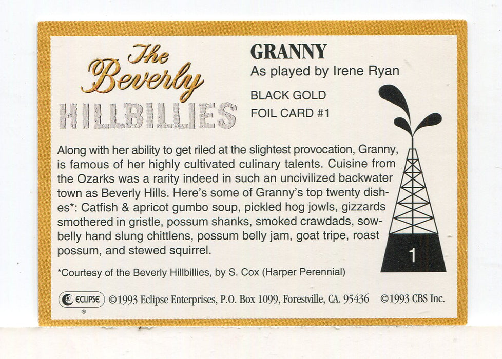 Beverly Hillbillies Black Gold Foil Chase Card Granny #1 Eclipse 1993   - TvMovieCards.com