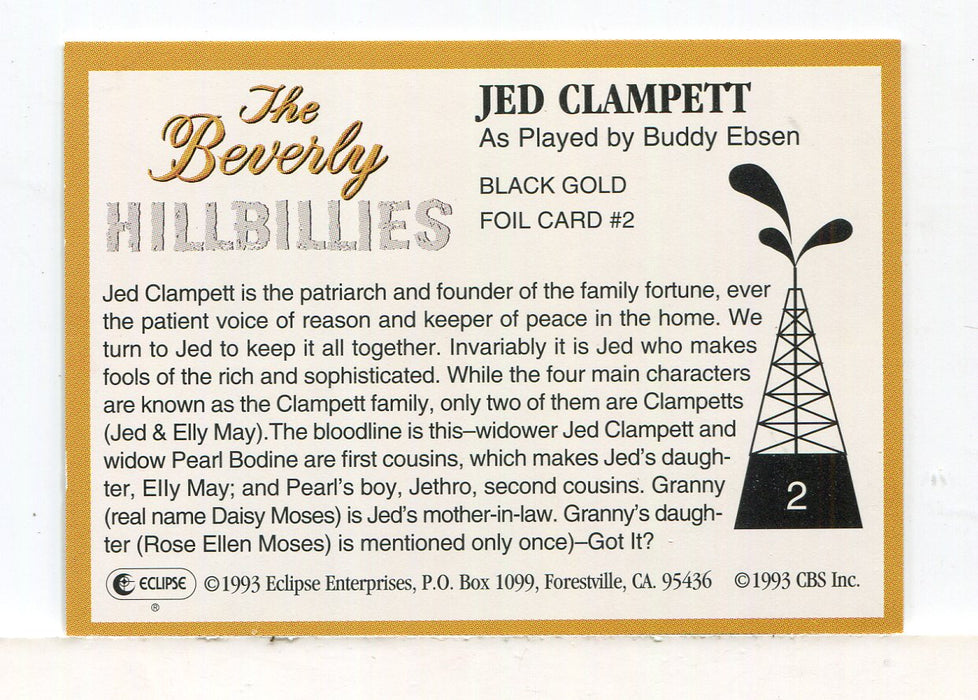 Beverly Hillbillies Black Gold Foil Chase Card Jed Clampett #2 Eclipse 1993   - TvMovieCards.com