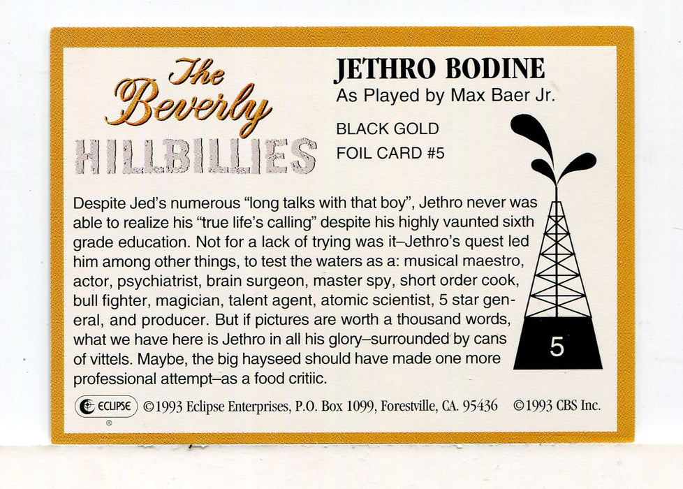 Beverly Hillbillies Black Gold Foil Chase Card Jethro Bodine #5 Eclipse 1993   - TvMovieCards.com