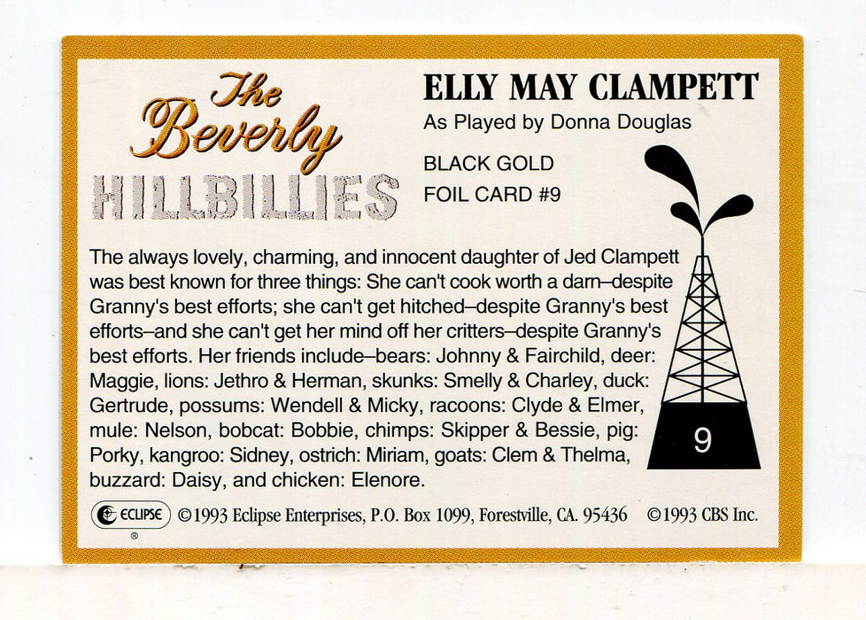 Beverly Hillbillies Black Gold Foil Chase Card Elly May Clampett #9 Eclipse 1993   - TvMovieCards.com