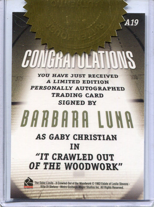 Outer Limits Premiere Autograph Card A19 Barbara Luna as Gaby Christian   - TvMovieCards.com