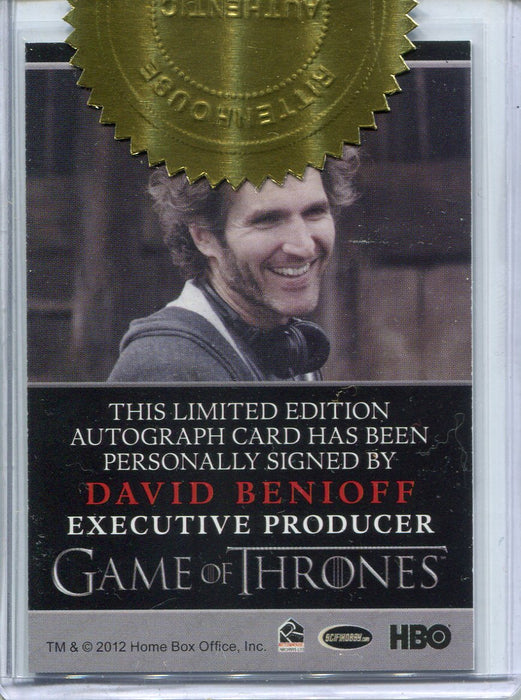 Game of Thrones Season 2 Dealer Incentive David Benioff Autograph Card   - TvMovieCards.com