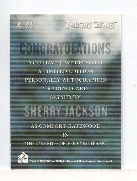 Twilight Zone 2 The Next Dimension Sherry Jackson Autograph Card A-33   - TvMovieCards.com