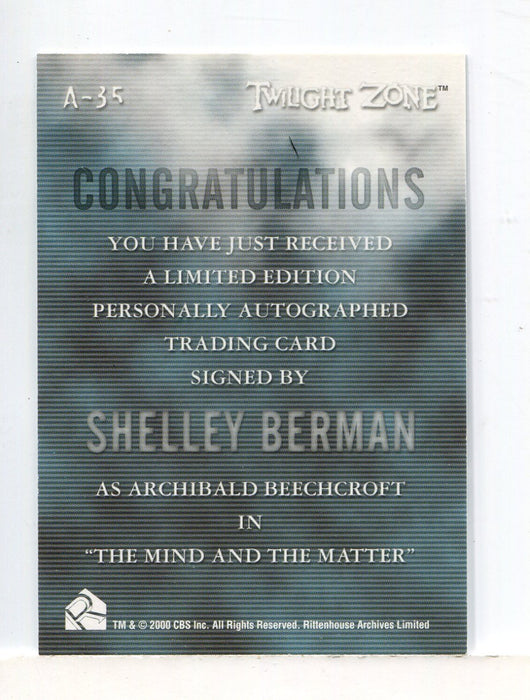 Twilight Zone 2 The Next Dimension Shelley Berman Autograph Card A-35   - TvMovieCards.com