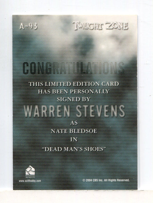 Twilight Zone 4 Science and Superstition Warren Stevens Autograph Card A-93   - TvMovieCards.com