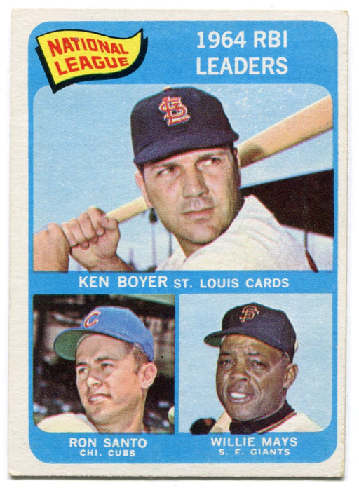 1965 Topps Baseball Card #6 NL 1964 RBI Leaders Boyer / Santo / Mays   - TvMovieCards.com