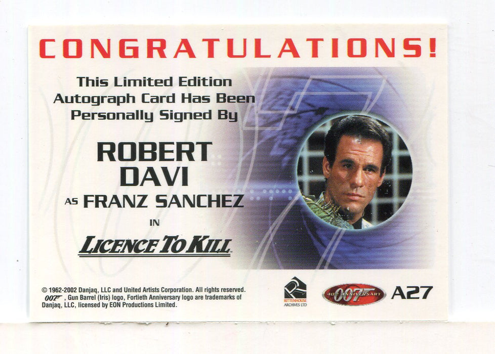 James Bond 40th Anniversary Expansion Robert Davi Autograph Card A27   - TvMovieCards.com