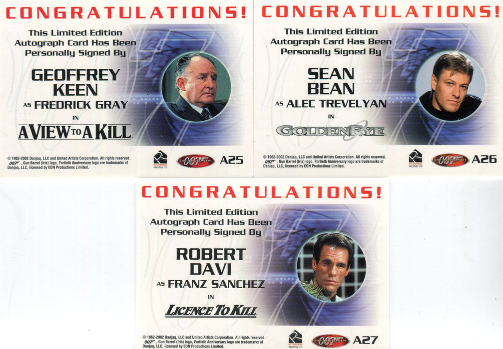 James Bond 40th Anniversary Expansion Autograph Card Set Sean Bean, Davi, Keen   - TvMovieCards.com