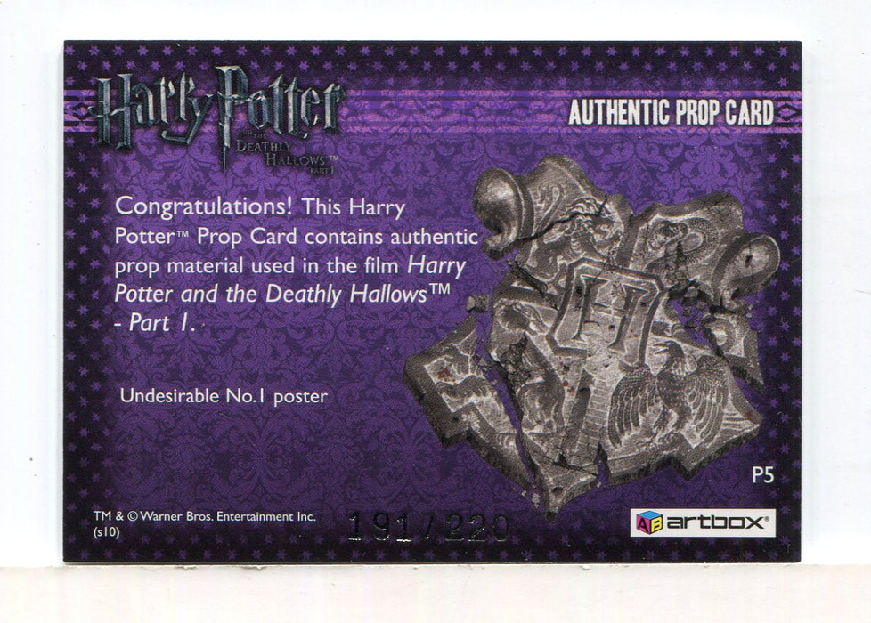 Harry Potter Deathly Hallows 1 Undesirable No. 1 Poster Prop Card HP P5 #191/220   - TvMovieCards.com