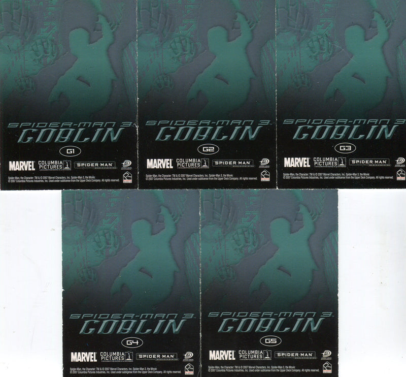 2007 Spider-Man 3 Movie Green Goblin Chase Card Set G1 thru G5 Rittenhouse   - TvMovieCards.com