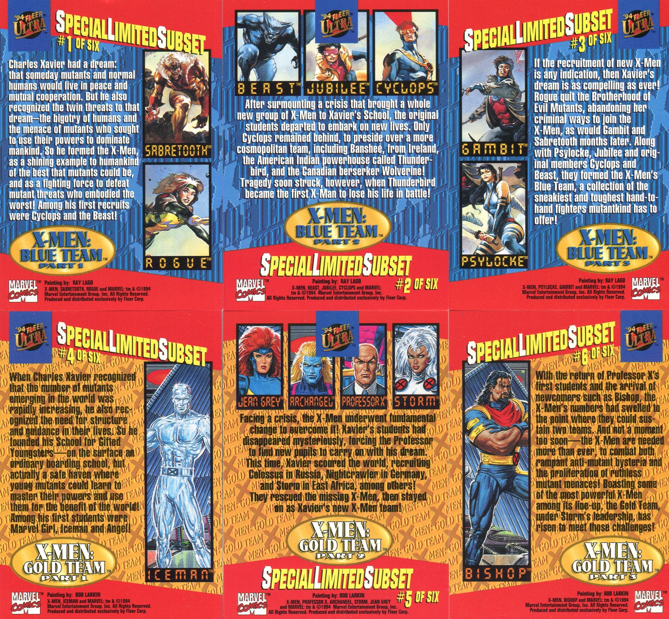 Marvel X-Men 1994 Fleer Ultra Team Triptych 6 Chase Card Set