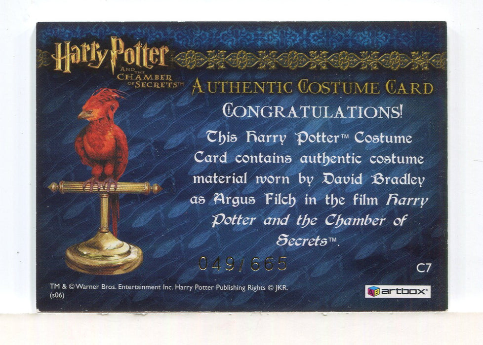 Harry Potter Chamber Secrets Argus Filch's Overcoat Costume Card HP C7 #049/665   - TvMovieCards.com