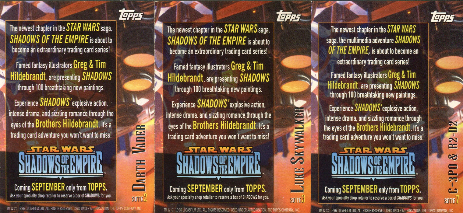 Star Wars Shadows of the Empire Promo Card Lot 3 Cards Topps 1996   - TvMovieCards.com