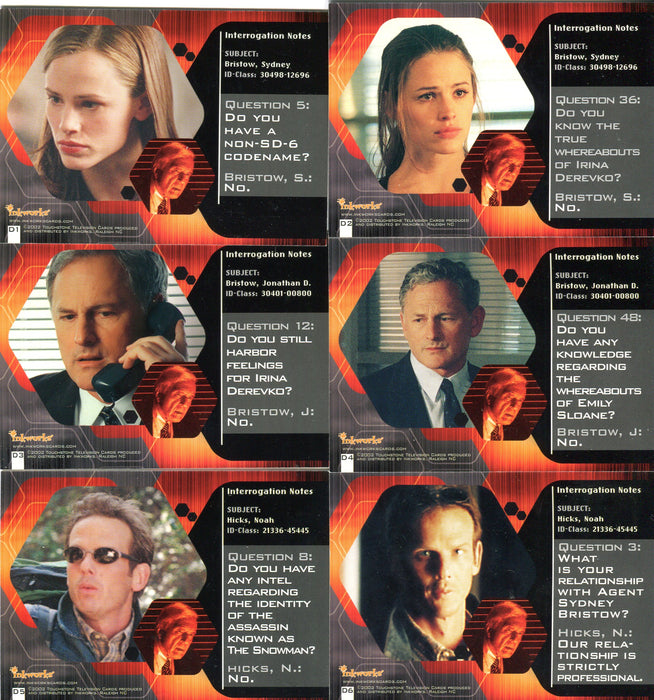 Alias Season 1 Double Agents Chase Card Set D1 thru D6 Inkworks 2002   - TvMovieCards.com