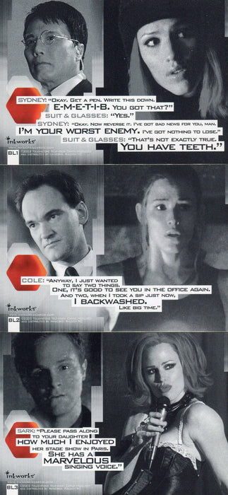 Alias Season 1 Box Loader Chase Card Set BL1 thru BL3  Inkworks 2002   - TvMovieCards.com