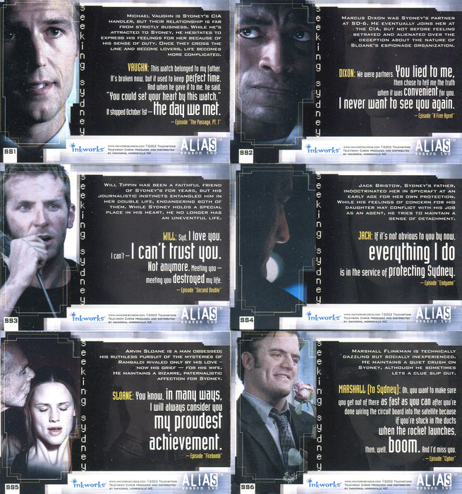 Alias Season 2 Seeking Sydney Foil Chase Card Set SS1 thru SS6 Inkworks 2003   - TvMovieCards.com