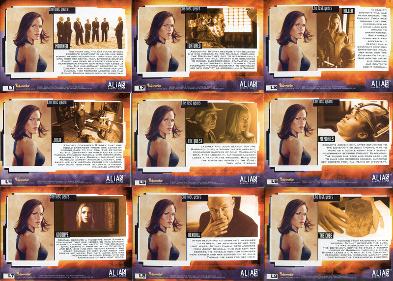Alias Season 3 The Lost Years Foil Puzzle Chase Card Set L1 thru L9 Inkworks - TvMovieCards.com