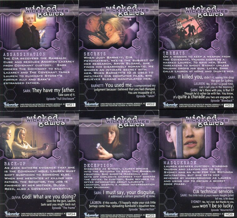 Alias Season 3 Wicked Games Foil Chase Card Set WG1 thru WG6 Inkworks 2004   - TvMovieCards.com