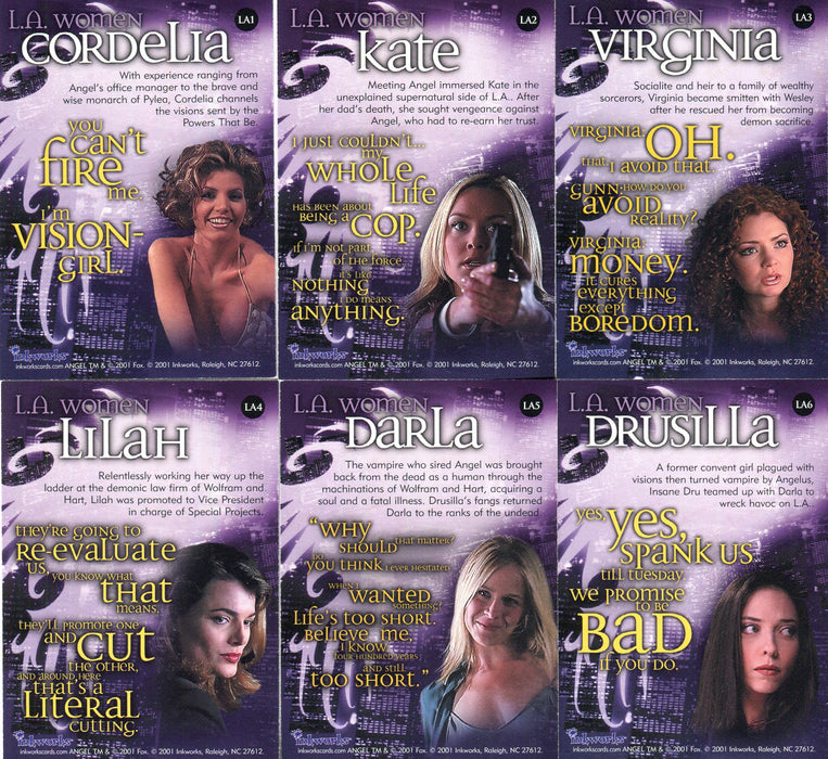 Angel Season 2 L.A. Women Chase Card Set LA1 thru LA6 Inkworks 2001   - TvMovieCards.com