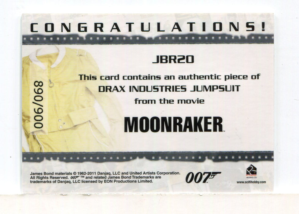 James Bond Mission Logs Jumpsuit Relic Costume Card JBR20 #890/900   - TvMovieCards.com