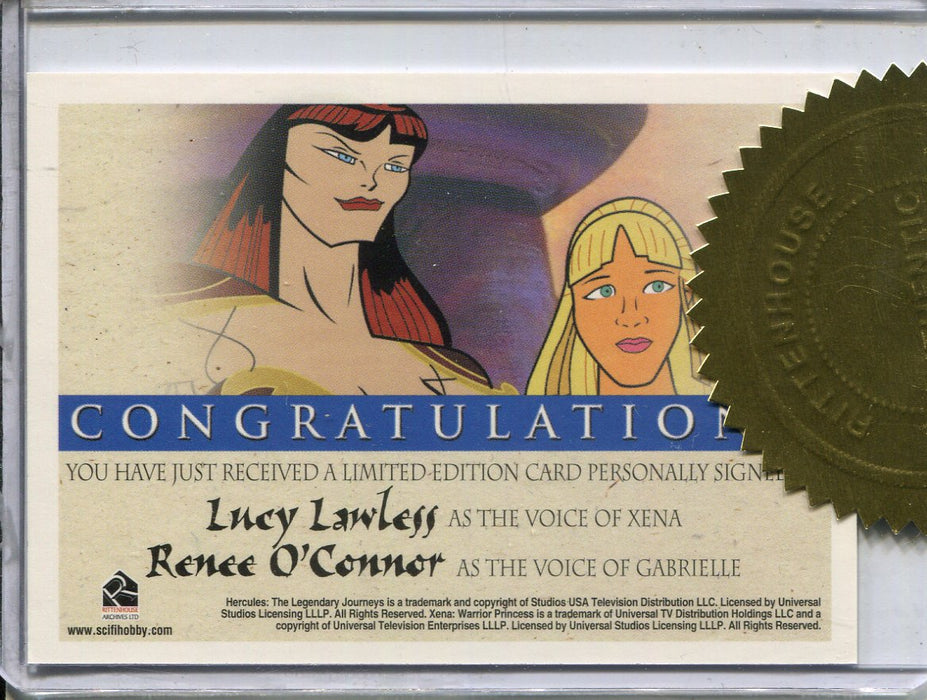 Xena & Hercules Animated Adventures Lawless O'Connor Double Autograph Card   - TvMovieCards.com