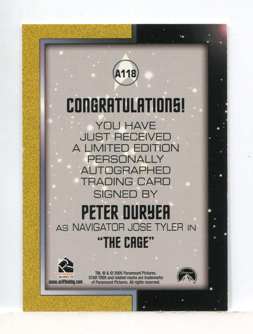 Star Trek TOS 40th Anniversary 2 Peter Duryer as Jose Tyler Autograph Card A118   - TvMovieCards.com