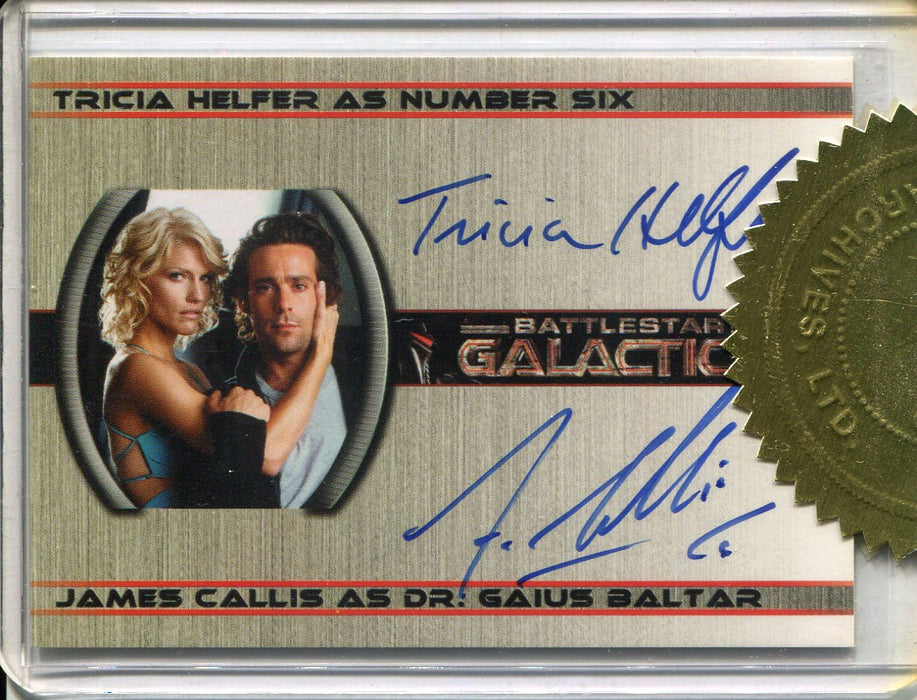 Battlestar Galactica Season One Tricia Helfer James Callis Double Autograph Card   - TvMovieCards.com