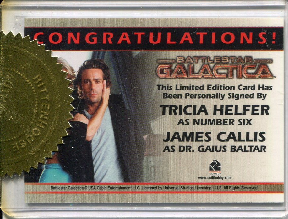 Battlestar Galactica Season One Tricia Helfer James Callis Double Autograph Card   - TvMovieCards.com