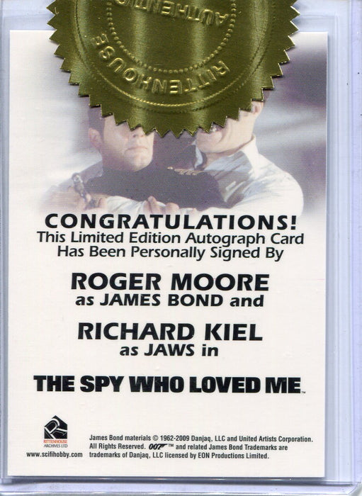 James Bond 50th Anniversary 2 Roger Moore & Richard Kiel Dual Autograph Card - TvMovieCards.com