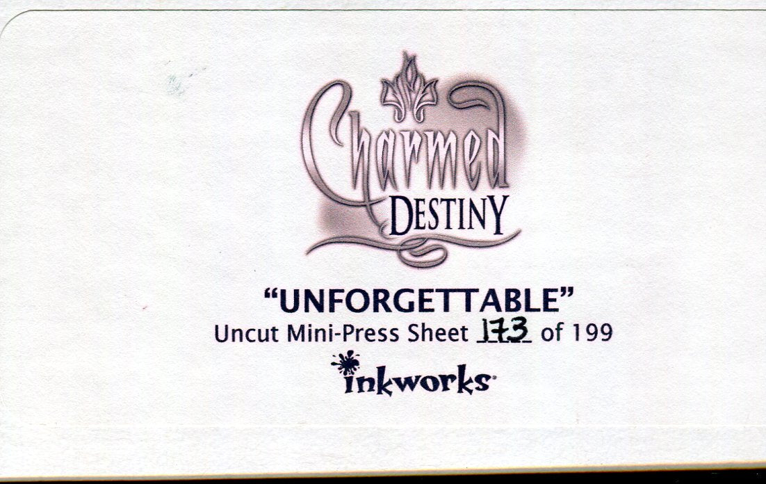 Charmed Destiny Limited Edition Unforgettable Uncut Mini Press Sheet #173 of 199 - TvMovieCards.com