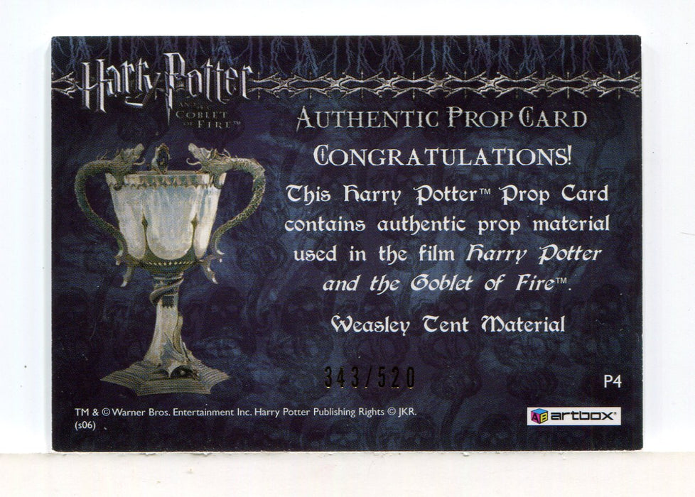 Harry Potter Goblet Fire Update Weasley Tent Prop Card HP P4 #343/520 - TvMovieCards.com