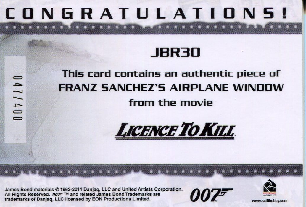 James Bond Archives 2014 Edition Airplane Window Relic Card JBR30 #047/400 - TvMovieCards.com