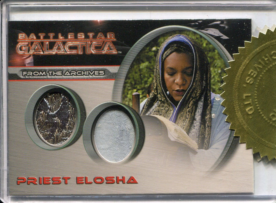 Battlestar Galactica Season Two Elosha Priest Case Topper Double Costume Card - TvMovieCards.com