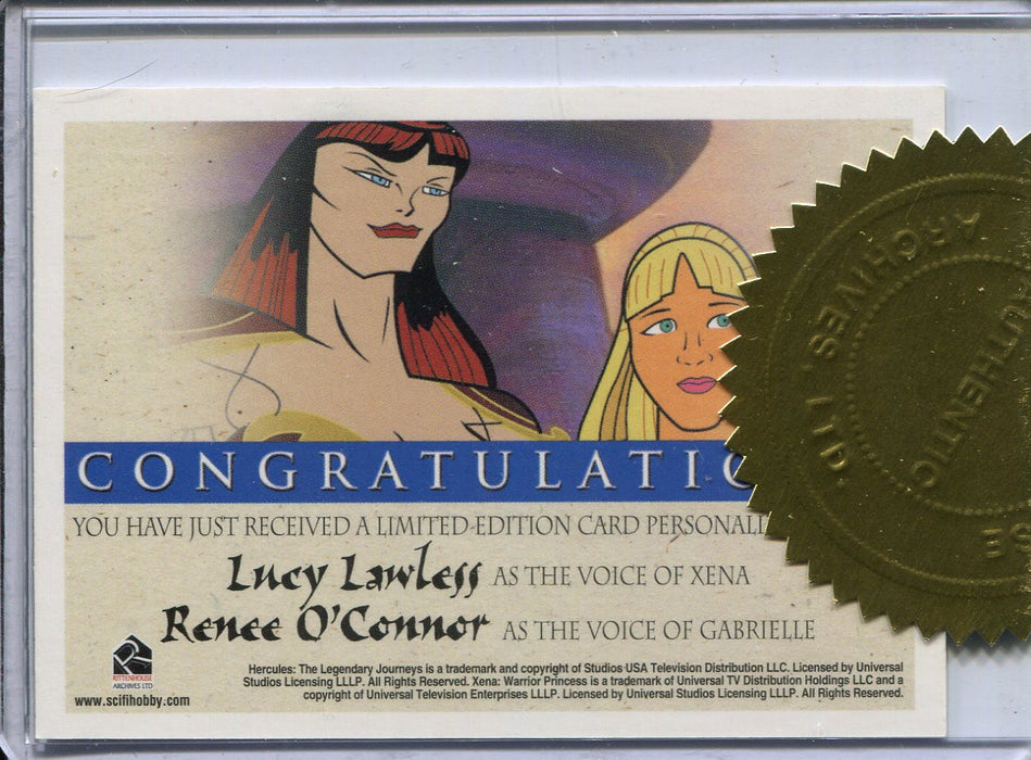 Xena & Hercules Animated Adventures Lawless O'Connor Double Autograph Card - TvMovieCards.com