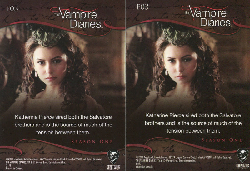 Vampire Diaries Season One F03 Non-Foil Test Card plus F03 Foil Chase Card - TvMovieCards.com