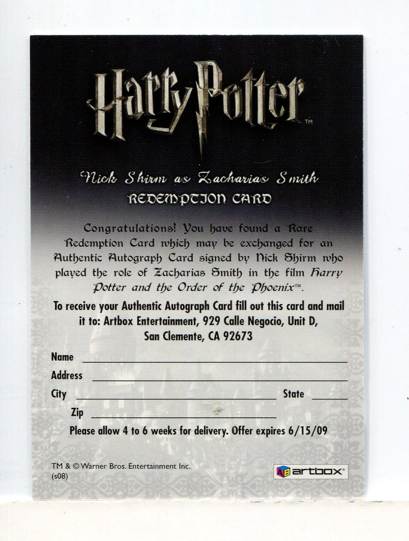 The World of Harry Potter 3D 2 Nick Shirm Expired Autograph Redemption Card - TvMovieCards.com