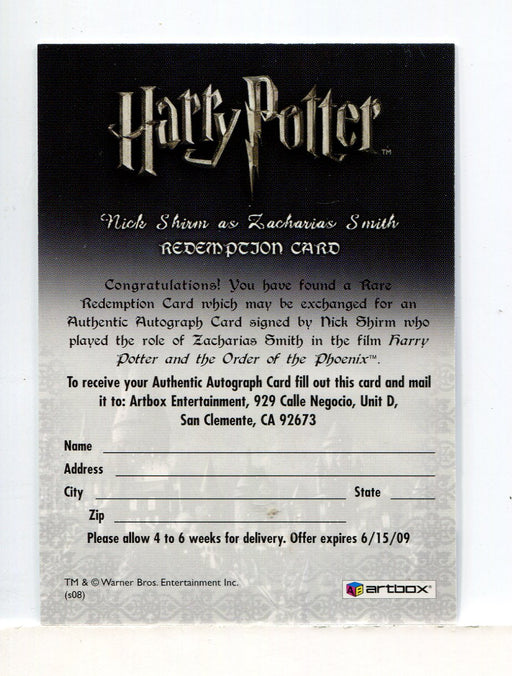 The World of Harry Potter 3D 2 Nick Shirm Expired Autograph Redemption Card - TvMovieCards.com