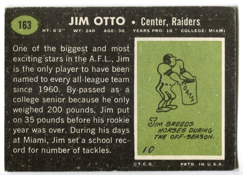 1969 Topps Football Autographed Signed Trading Card #163 Jim Otto Raiders - TvMovieCards.com