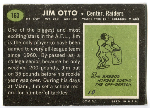 1969 Topps Football Autographed Signed Trading Card #163 Jim Otto Raiders - TvMovieCards.com