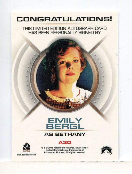 Star Trek Enterprise Season Two 2 Autograph Card Emily Bergl as Bethany A30 - TvMovieCards.com