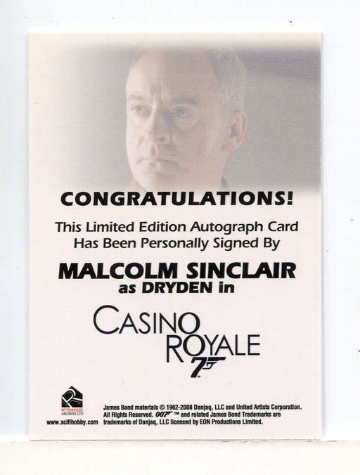 James Bond in Motion 2008 Malcolm Sinclair as Dryden Autograph Card - TvMovieCards.com