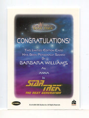 The Women of Star Trek Barbara Williams as Anna Autograph Card 2010 - TvMovieCards.com