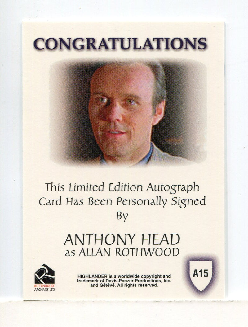 Highlander Complete Anthony Head as Allan Rothwood Autograph Card A15 - TvMovieCards.com