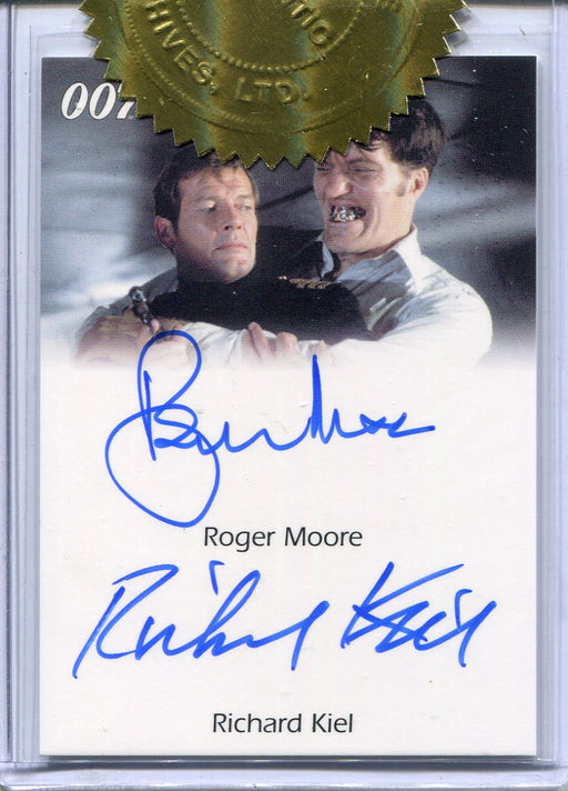 James Bond 50th Anniversary 2 Roger Moore & Richard Kiel Dual Autograph Card - TvMovieCards.com