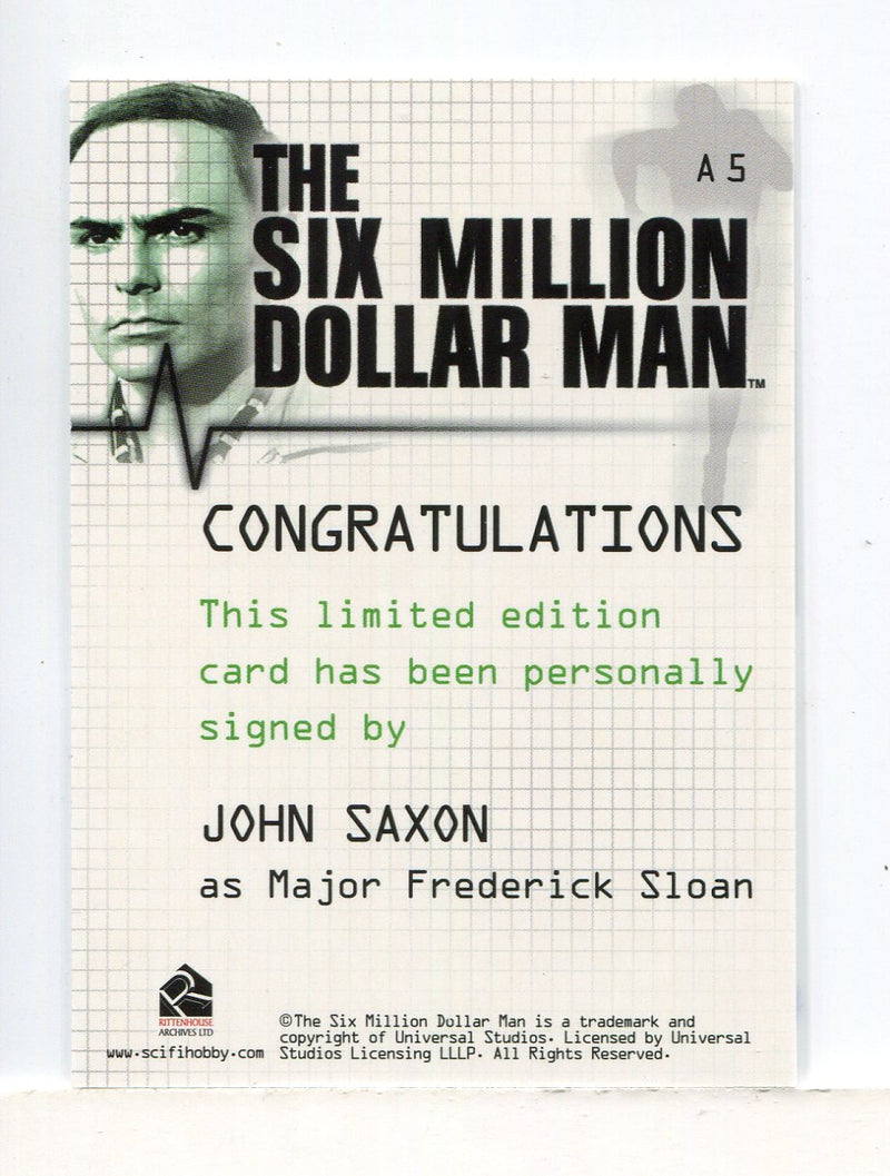 Six Million Dollar Man 1 & 2 John Saxon Major Frederick Sloan Autograph Card A5 - TvMovieCards.com