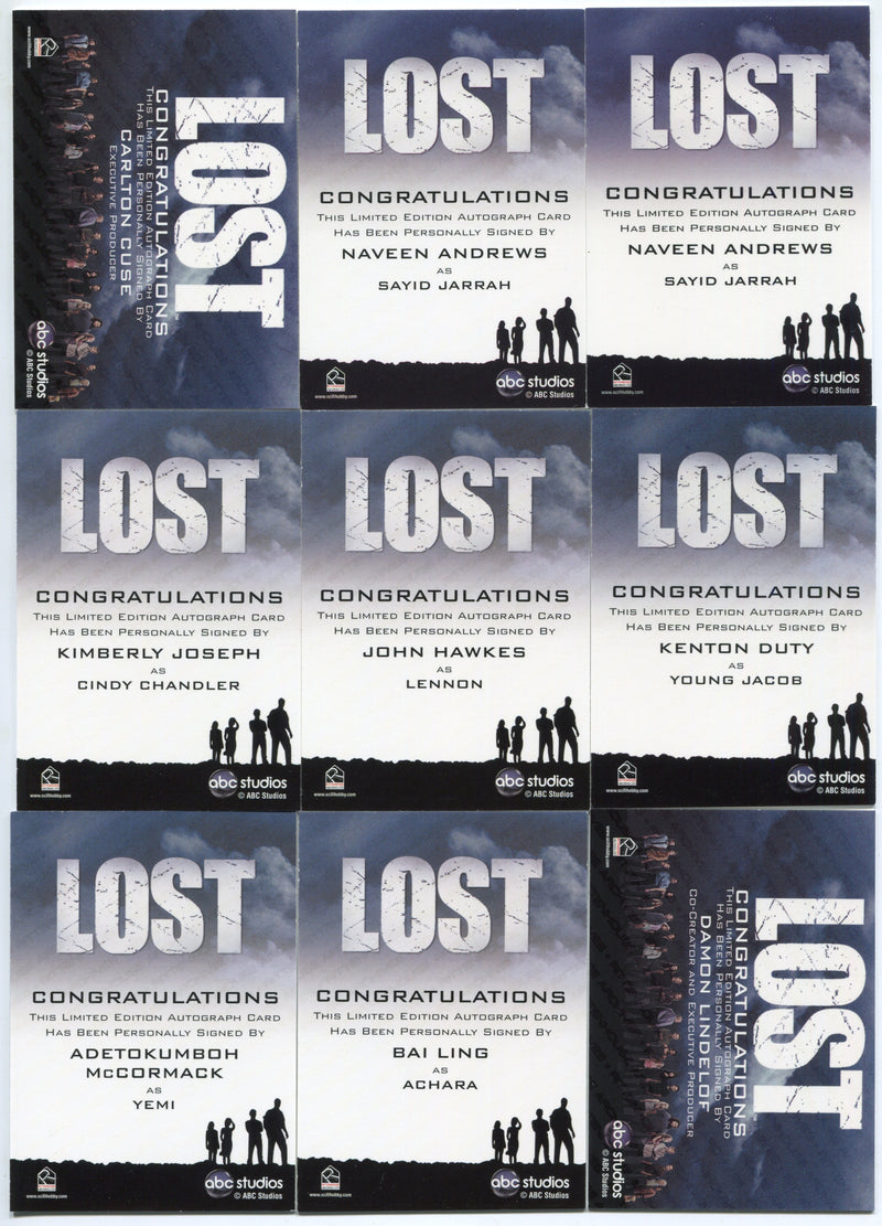 2011 Lost Relics Complete Autograph Card Set of (9) Cuse Lindelof - TvMovieCards.com