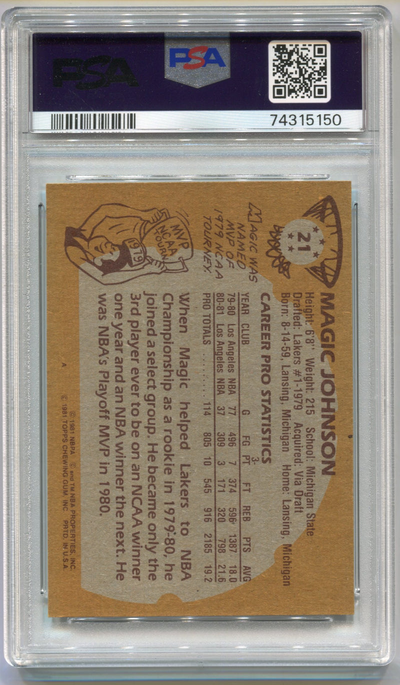 1981 Topps Basketball Magic Johnson #21 Trading Card LA Lakers PSA 6 EX - TvMovieCards.com