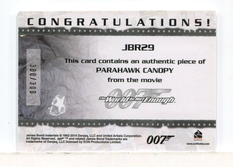 James Bond Archives 2014 Edition Parahawk Canopy Relic Card JBR29 #300/300 - TvMovieCards.com
