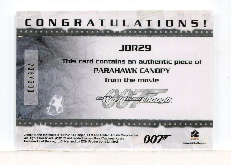 James Bond Archives 2014 Edition Parahawk Canopy Relic Card JBR29 #236/300 - TvMovieCards.com